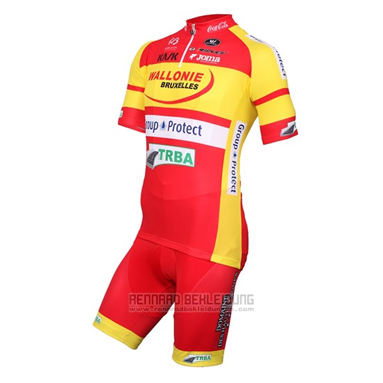 2016 Fahrradbekleidung Wallonie Bruxelles Gelb und Rot Trikot Kurzarm und Tragerhose